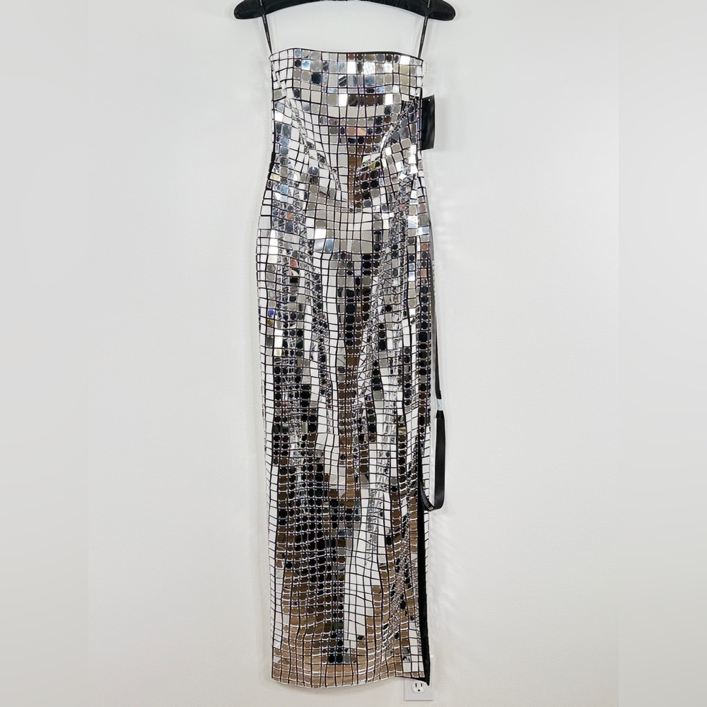 Retrofete Strapless Bodycon Metallic Imani Dress Evening Gown Silver XS - Picture 10 of 16